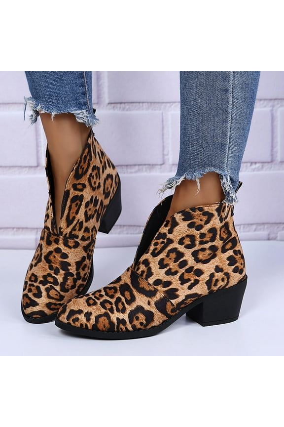 Womens Winter Boots Ankle Boots Winter Boots Women Leopard Print Shoes Casual Ankle Boots Plus Size Slip On Shoes