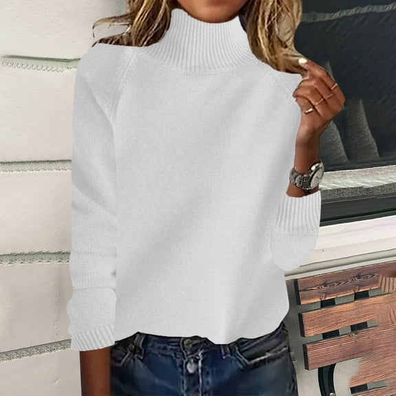 Aueoeo Womens Winter Sweaters Turtleneck Pullover Long Sleeve Sweatshirts Warm Tops Fall Fashion Outfits Clothes White M