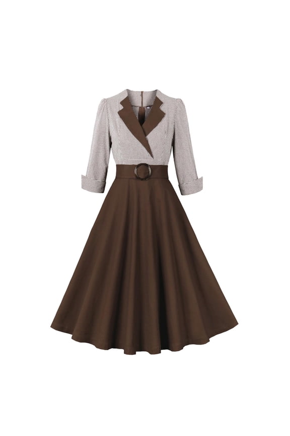 Womens Work Dress Long Sleeve Laple Collar Dress Casual Formal Fitted Wedding Guest Dresses with Pockets