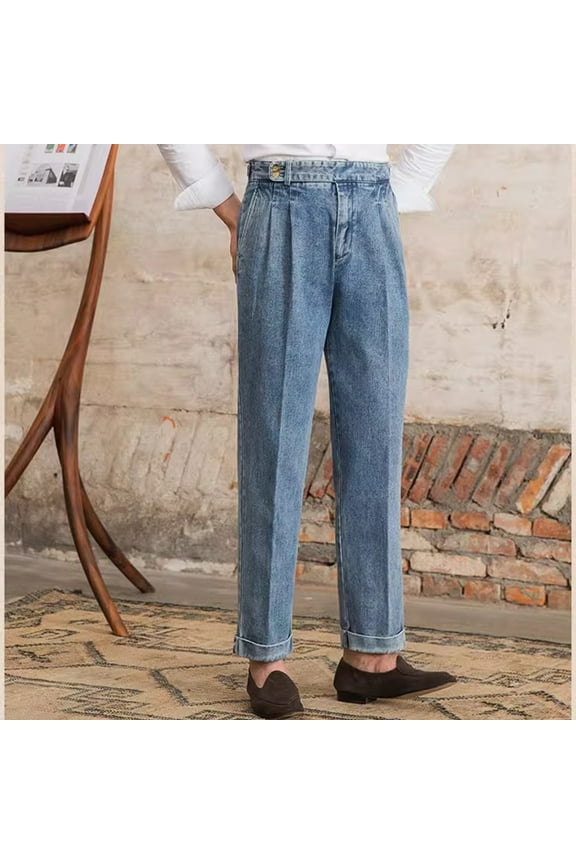 Work Pants Men Work Pants Mens Solid Color Washed Casual Denim Chinos Zipper Button High Waisted Straight Leg Pants Mens Sweatpants
