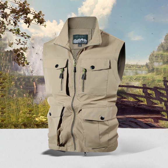 Aueoeo Work Vests for Men Mountaineering Tooling Outdoor Sleeveless Jackets Running Travel Photo Cargo Vests