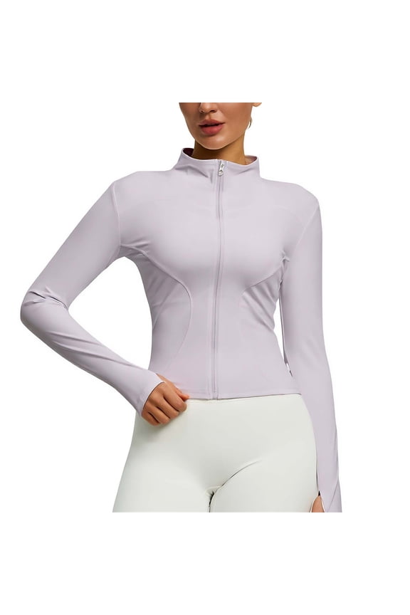 Workout Jackets for Women Full Zip Up Cropped Yoga Long Sleeve Lightweight Slim Fitted Running Tops with Pockets