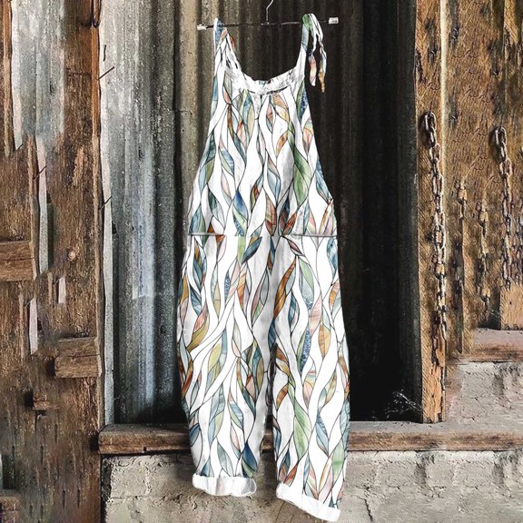 Aueoeo Workout Romper For Women Girls Jumpsuit Print Sleeveless Two Pocket Casual Overalls Jumpsuit Pants Cargo Jumpsuit