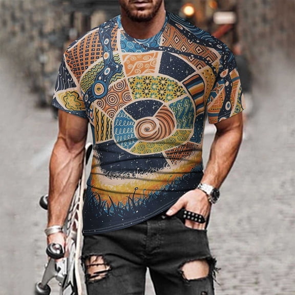 Aueoeo Workout Shirts for Men Polyester Short Sleeve Crewneck Graphic Printed T-Shirt Loose Fits Casual Top M