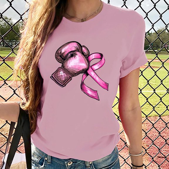 Aueoeo Workout Tank Top Woman Cute Summer Top For Women Ladies' Round-Neck Breast Printed Short-Sleeved T-Shirt Top Ladies Top