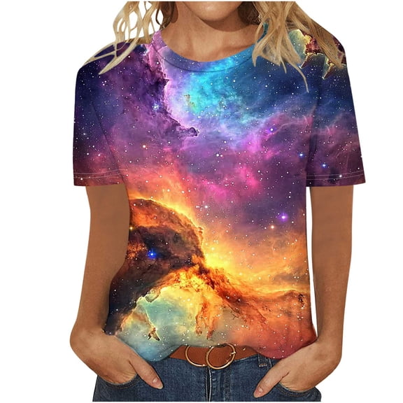 Aueoeo Workout Tank Top Woman Cute Summer Top For Women's Fashionable Loose Casual Loose Leisurely Printed Round Neck Short Sleeved T-Shirt Top Casual Top For Women