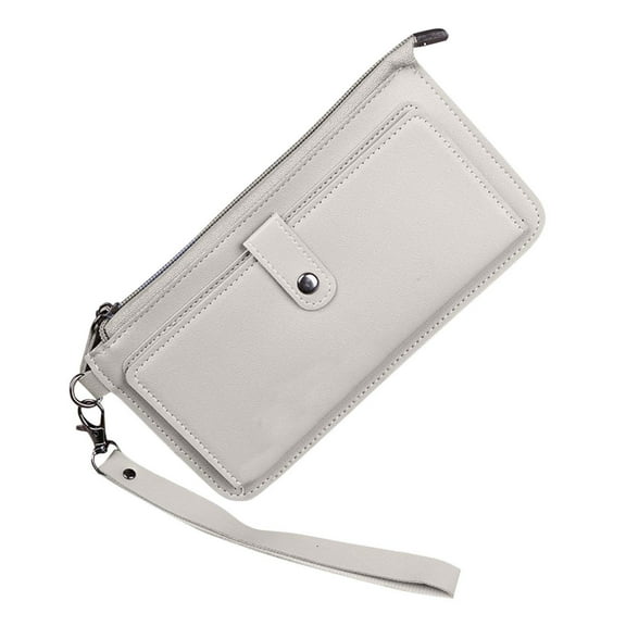 Aueoeo Wristlet Wallets for Women, Ladies Long Purse Vegan Leather Wallet Zip Around Phone Purse Card Holders Organizer Gray