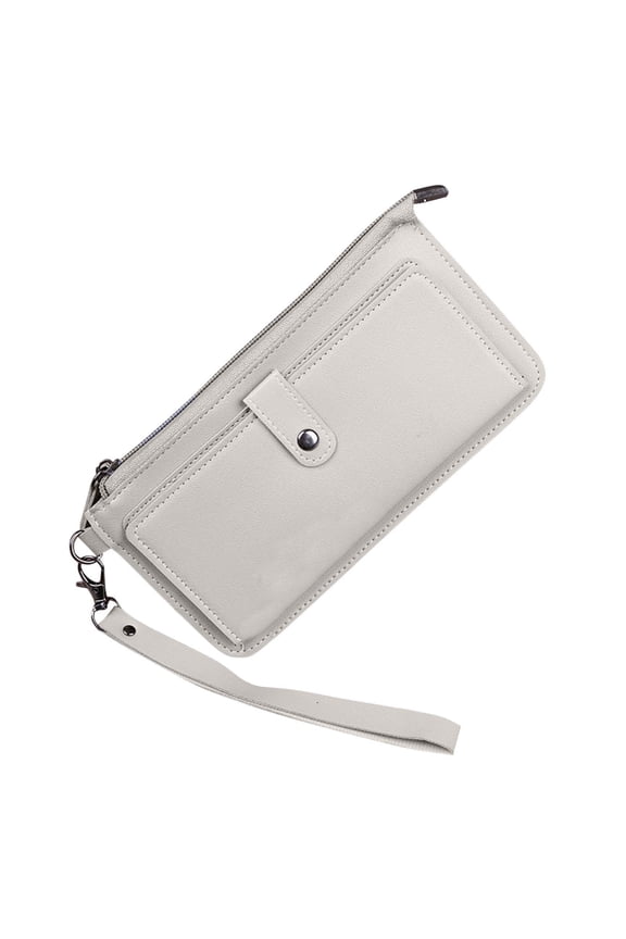 Wristlet Wallets for Women, Ladies Long Purse Vegan Leather Wallet Zip Around Phone Purse Card Holders Organizer Gray