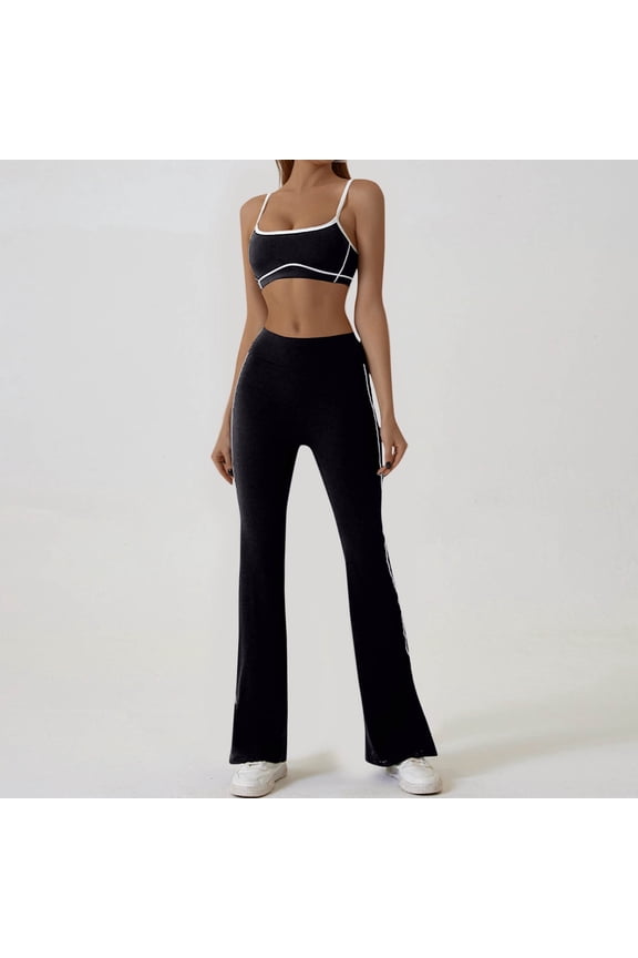 Yoga Sets For Women 2 Piece Outfits Fashion Workout Gym Sports Bra And High Wasit Split Hem Flared Leggings