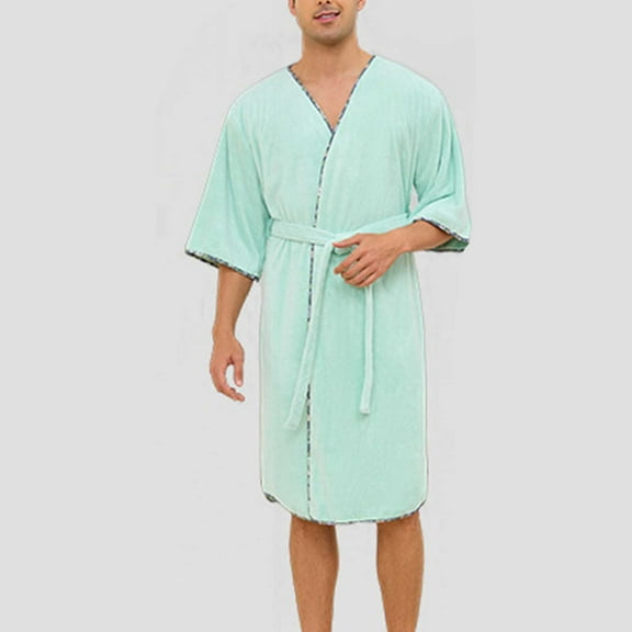 Aueoeo ens Solid Color Nightgown Winter Loose Warm Thick Long Bathrobe Home Wear Nightgown Mint Green L