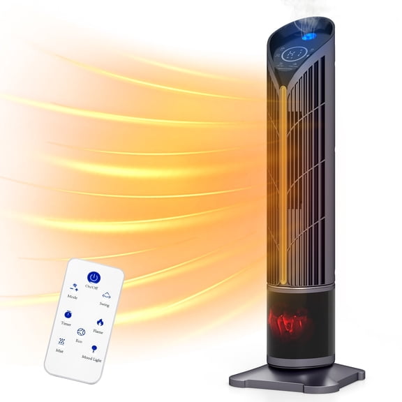 Auertech 3-in-1 Space Heater with Humidifier & LED Light, 28.4" Tower Heater with Oscillation, 3D Flame, Eco Mode for Large Rooms, Office & Bedroom