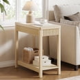 thumbnail image 1 of Aufeile End Table, Narrow Fluted Boho Wood Side Table with Storage Shelf, Small Space Accent Table, Natural, 1 of 9