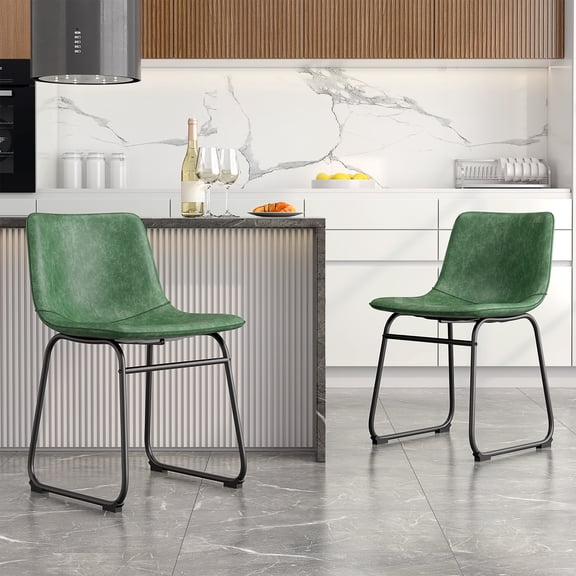 Aufeile 18" PU Leather Dining Chairs Set of 2 – Modern Counter Height Kitchen & Bar Stools with Ergonomic Back, Steel Frame & Non-Slip Feet for Home, Café, Restaurant, Green