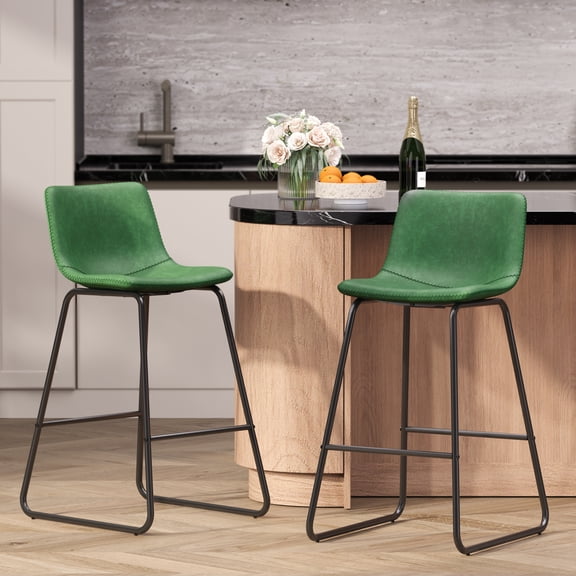 Aufeile 26" Counter Height Bar Stools Set of 2 – Modern Faux Leather Barstools with Back & Metal Legs, Kitchen Bar Chairs for Island, Dining Room, Green