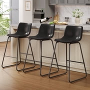 Aufeile 26" Counter Height Bar Stools Set of 3 – Modern Faux Leather Barstools with Back & Metal Legs, Kitchen Bar Chairs for Island, Dining Room, Black