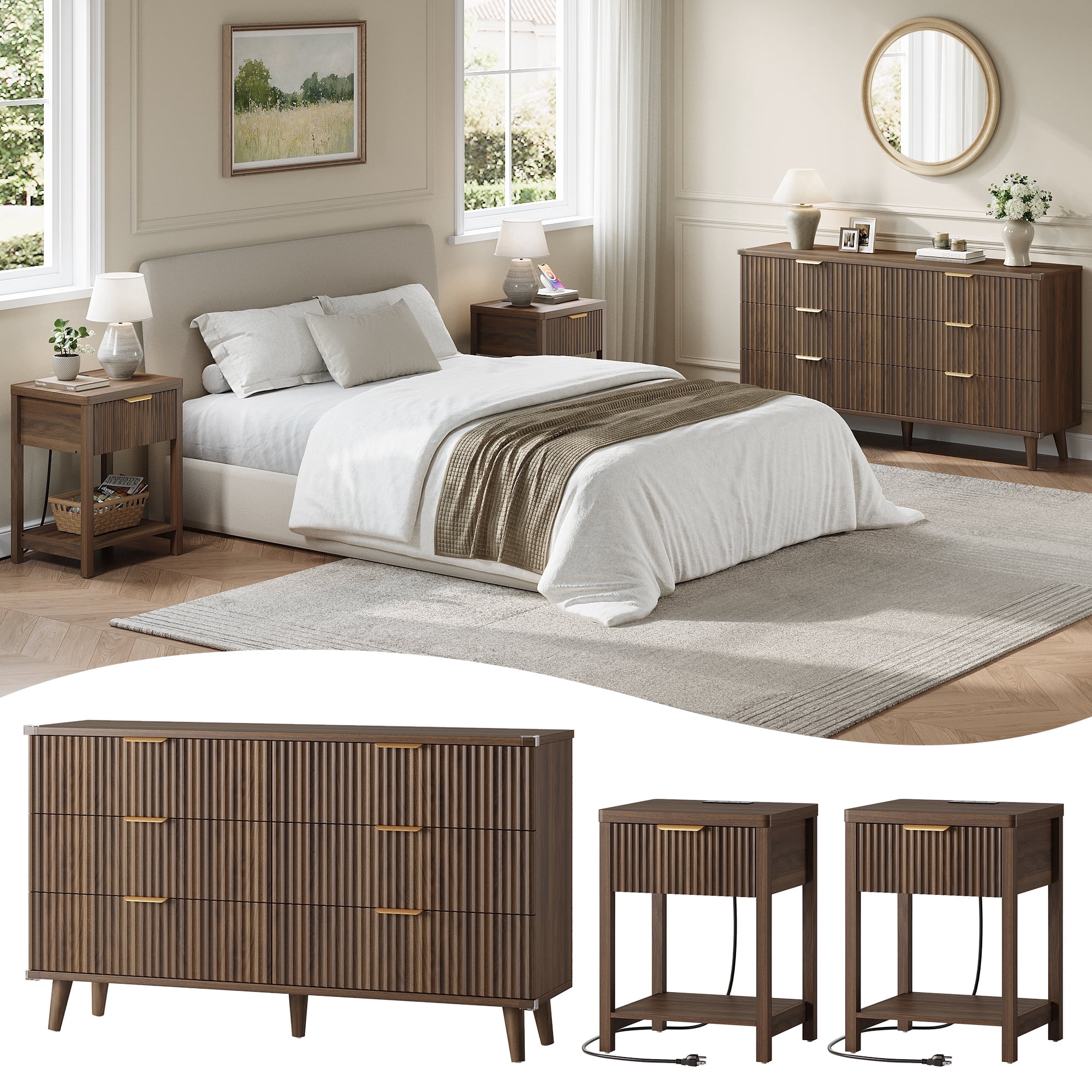 3 Piece Dresser And Nightstand Setnull