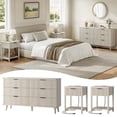 thumbnail image 1 of Aufeile 3 Piece Dresser and Nightstand Set for Bedroom, Boho 6 Drawer Dresser & 2 Nightstands with USB Charging, Fluted Wood Storage Cabine, Modern Bedroom Furniture Set, White Oak, 1 of 12