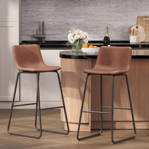 Aufeile 30" Counter Height Bar Stools Set of 2 – Modern Faux Leather Barstools with Back & Metal Legs, Kitchen Bar Chairs for Island, Dining Room, Dark Brown