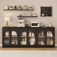 thumbnail image 1 of Aufeile 30" Modern Buffet Sideboard with Arched Glass Doors, Accent China Storage Cabinet with Adjustable Shelf for Dining Room, Entryway, Black Set of 3, 1 of 8