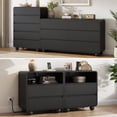 thumbnail image 1 of Aufeile 4 Piece Curved Dresser and Nightstand Set for Bedroom, 6 Drawer Dresser, Tall 5 Drawer Chest & 2 Nightstands with Charging Station, Modern Curved Profile Bedroom Furniture Set, Black, 1 of 13