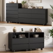 Aufeile 4 Piece Curved Dresser and Nightstand Set for Bedroom, 6 Drawer Dresser, Tall 5 Drawer Chest & 2 Nightstands with Charging Station, Modern Curved Profil