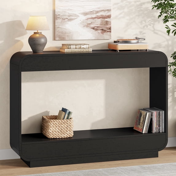 Aufeile 43" Console Table, Curved Entryway Table with Storage, 2-Tier Wood Sofa Table Behind the Couch, Narrow Entry Table for Hallway Foyer Entrance, Black