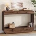 thumbnail image 1 of Aufeile 43" Entryway Table, Curved Console Table for Entryway, 2-Tier Wood Sofa Table with Open Storage Shelves Behind the Couch, Narrow Entry Table for Hallway Entrance Foyer, Walnut, 1 of 10