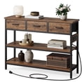 thumbnail image 1 of Aufeile 43" Narrow Console Table, Entryway Table with 3 Drawers and Outlets, Fabirc Sofa Table with Open Shelves for Couch, Hallway, Foyer, Living Room, Brown, 1 of 7