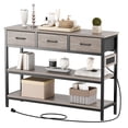 thumbnail image 1 of Aufeile 43" Narrow Console Table, Entryway Table with 3 Drawers and Outlets, Fabirc Sofa Table with Open Shelves for Couch, Hallway, Foyer, Living Room, Gray, 1 of 7