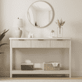 thumbnail image 1 of Aufeile 51" Console Table for Entryway, Fluted Entryway Table with 3 Storage Drawers and Open Shelf, Narrow Couch Sofa Table for Living Room Hallway Entrance Foyer, White Oak, 1 of 8
