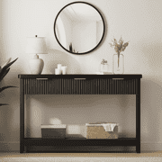 Aufeile 51" Console Table, Fluted Entryway Table with 3 Storage Drawers and Open Shelf, Narrow Sofa Table for Living Room, Hallway, Behind Couch, Black