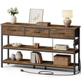 thumbnail image 1 of Aufeile 55" Console Table for Entryway, Fabric Sofa Table with 3 Drawers, Outlet and Open Shelves, Entryway Table for Couch, Hallway, Foyer, Living Room, Brown, 1 of 7