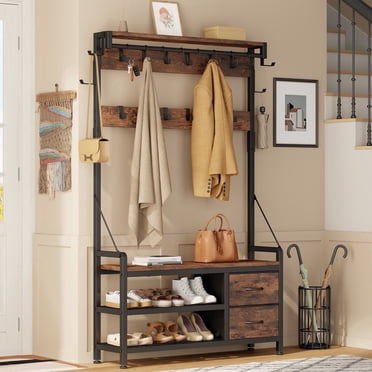 Colourful Rack For Classes Aufeile Hall Tree with Bench, 6-in-1 Entryway Storage Organizer with ...