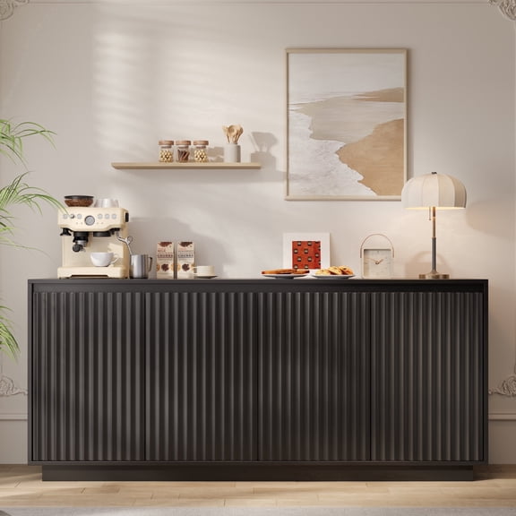 Aufeile 63" Sideboard, Black Buffet Cabinet with 2 Adjustable Shelves for Dining Room