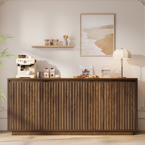 Aufeile 63" Sideboard Buffet Cabinet with 2 Adjustable Shelves for Dining Room, Walnut