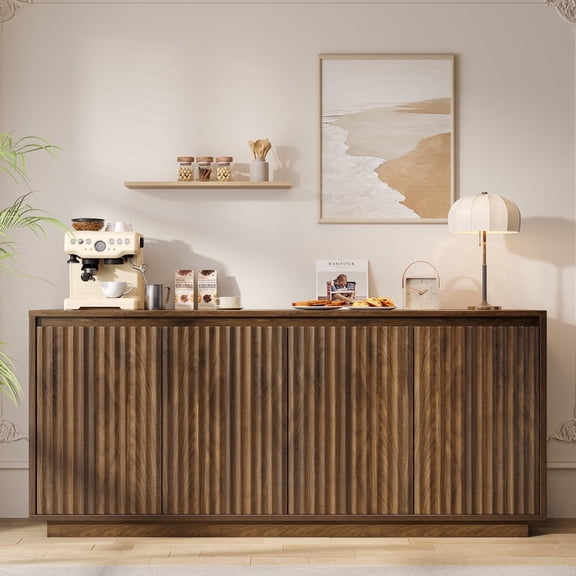 Aufeile 63" Sideboard Buffet Cabinet with 2 Adjustable Shelves for Dining Room, Walnut