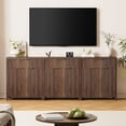 thumbnail image 1 of Aufeile Set of 3 Sideboard Buffet Cabinet with Storage, Modern Modular Fluted Accent Cabinet with 3 Drawers & Adjustable Shelves for Dining Room Living Room, Walnut, 1 of 9
