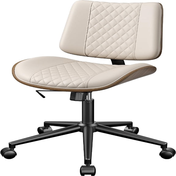 Aufeile Armless Office Chairs with Wheels, Adjustable Swivel Task Chairs with Walnut Backrest, Lumbar Support & Lozenge Pattern, Modern Desk Chairs for Small Spaces, Home Office or Meeting Room