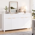 thumbnail image 1 of Aufeile Fluted Buffet Cabinet with 2 Drawers, 55L Large Sideboard Credenza with Adjustable Shelf for Dining Room Storage Cabinet, Kitchen Pantry Organizer, Coffee Bar Station, White, 1 of 7