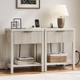 thumbnail image 1 of Aufeile Nightstand for Bedroom Set of 2 with Charging Station, Modern Side Table with Drawer & Open Shelf, Fluted End Table with 2 AC Outlets, USB & Type-C, White Oak, 1 of 8