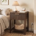 thumbnail image 1 of Aufeile Fluted Nightstand with Charging Station, Bedside Table with Drawer & Open Shelf, Small Wood Nightstand with 2 AC Outlets USB & Type-C, Bedroom Side Table, Walnut, 1 of 7