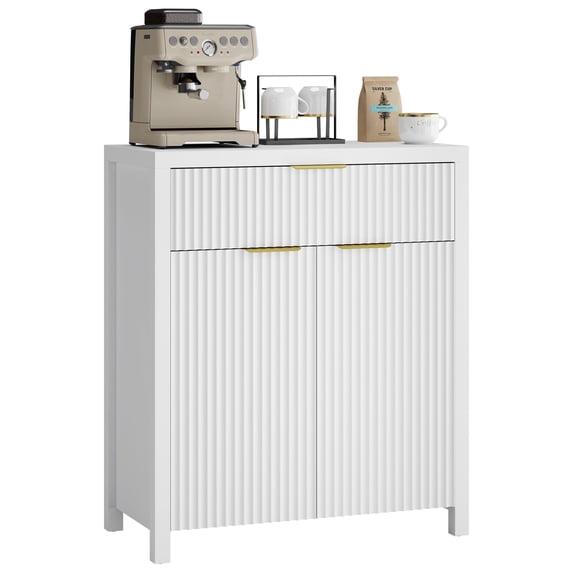 Aufeile Fluted Sideboard and Buffet, Accent Storage Cabinet with Adjustable Shelf for Dining room, Kitchen, Living room, White