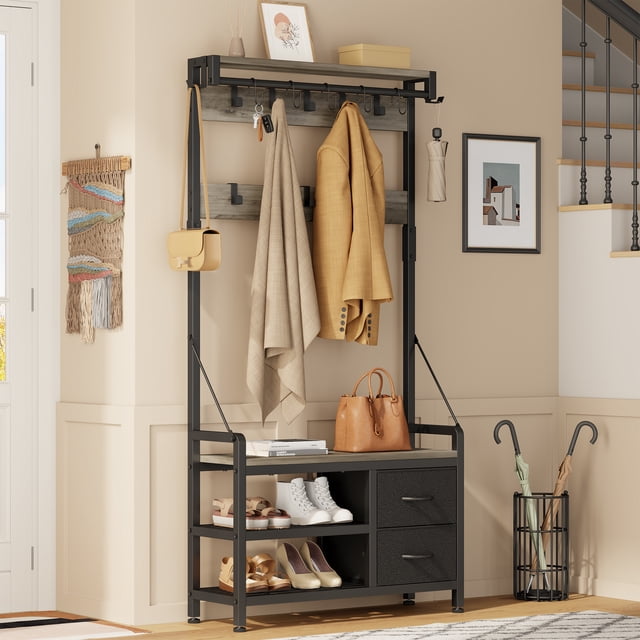Colourful Rack For Classes Aufeile Hall Tree with Bench, 6-in-1 Entryway Storage Organizer with ...