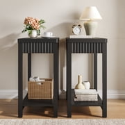 Aufeile End Table Set of 2, Narrow Fluted Boho Wood Side Table with Storage Shelf, Small Space Accent Table, Black