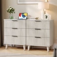 thumbnail image 1 of Aufeile Nightstand Set of 2 for Bedroom, Modern Fluted Nightstands with Charging Station, 3 Drawer Wood Bedside Table & End Tables for Bedroom, Living Room, White Oak, 1 of 7