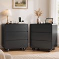 thumbnail image 1 of Aufeile Night Stands for Bedroom Set of 2 with Charging Station, Modern Curved Night Stands with 3 Drawers, Bedside Tables, Black, 1 of 9