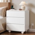 thumbnail image 1 of Aufeile Nightstand with Charging Station, Modern Curved Nightstand with 3 Drawers, Bedside Table for Bedroom, White, 1 of 9