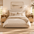 thumbnail image 1 of Aufeile Nightstands Set of 2 with Charging Station, Curved Bedside Tables with Drawer and Open Shelf, Natural, 1 of 1