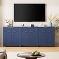 thumbnail image 1 of Aufeile Set of 3 Sideboard Buffet Cabinet with Storage, Modern Modular Fluted Accent Cabinet with 3 Drawers & Adjustable Shelves for Dining Room Living Room, Blue, 1 of 8
