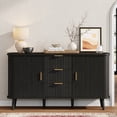 thumbnail image 1 of Aufeile 55" Modern Sideboard Buffet Cabinet with 3 Drawers, Wood Buffet Table with 2 Tambour Doors and Adjustable Shelves for Dining Room Kitchen, Black, 1 of 9
